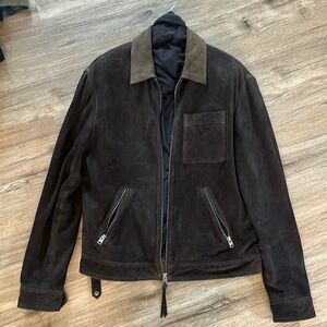 AllSaints Suede Zip Jacket with Contrast Collar